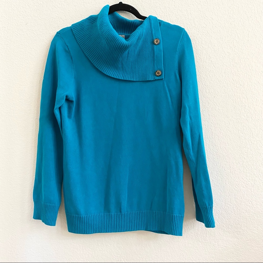 Banana Republic Turquoise Blue Cotton Cowl Button Collar Sweater SZ M